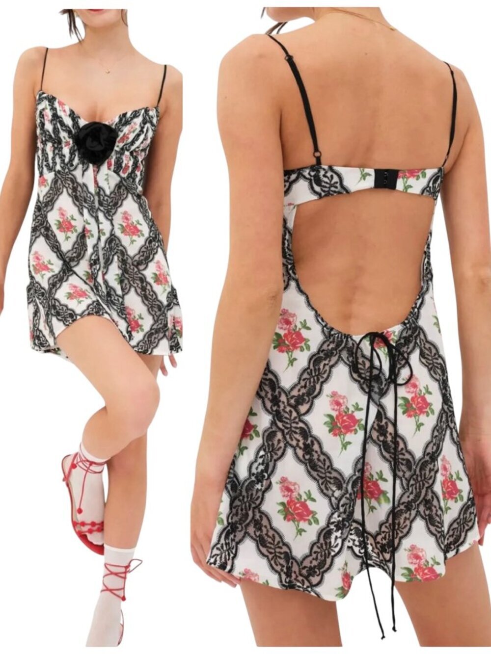 For Love & Lemons Greta Mini Dress NWT XS Lace Rose Open Back